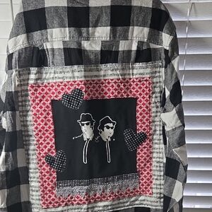 George Black & White Plaid Button-Down with Graphic Blue's Brother's Tshirt